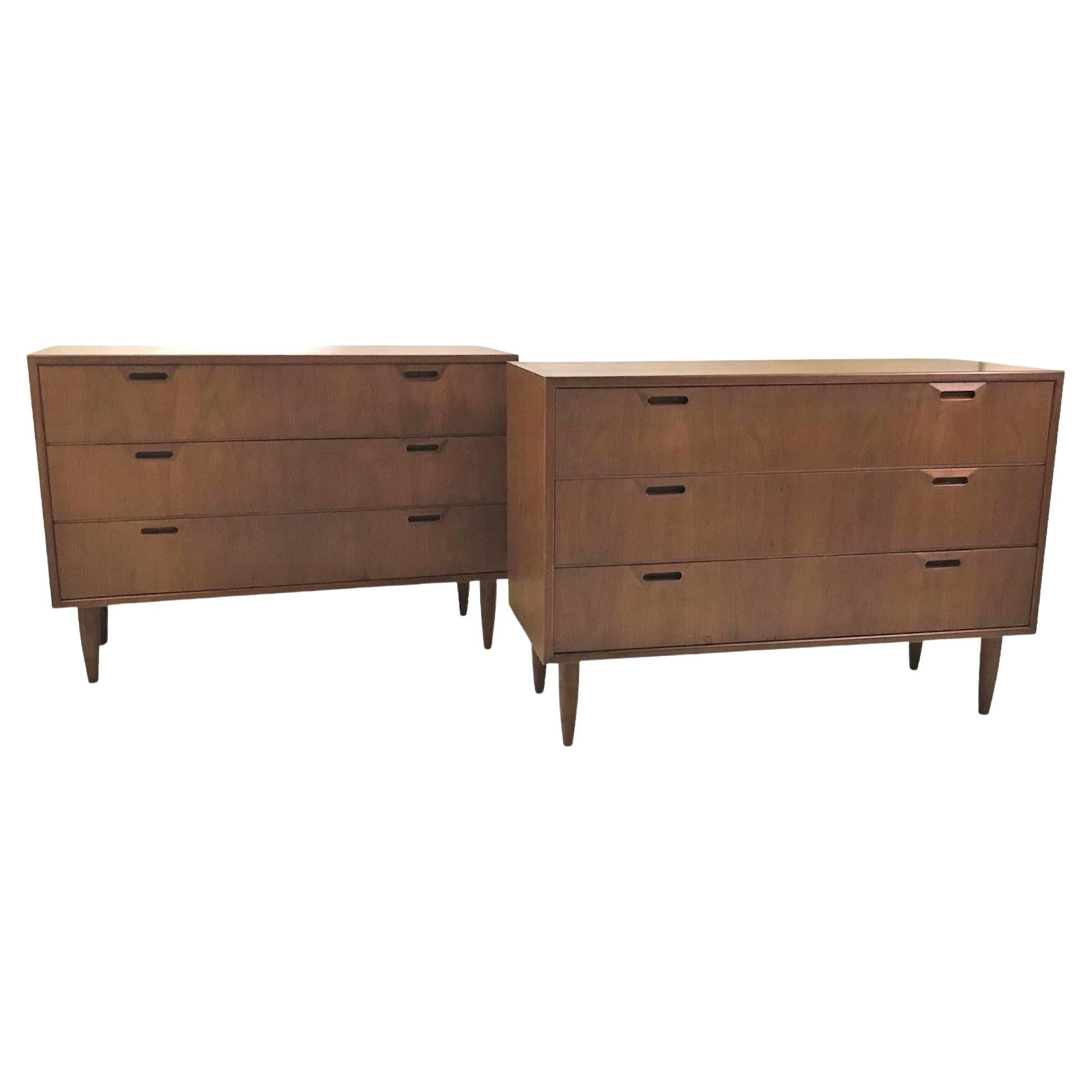 Scandinavian Modern Pair Walnut Bedside Cabinets / Dressers Denmark 1950s