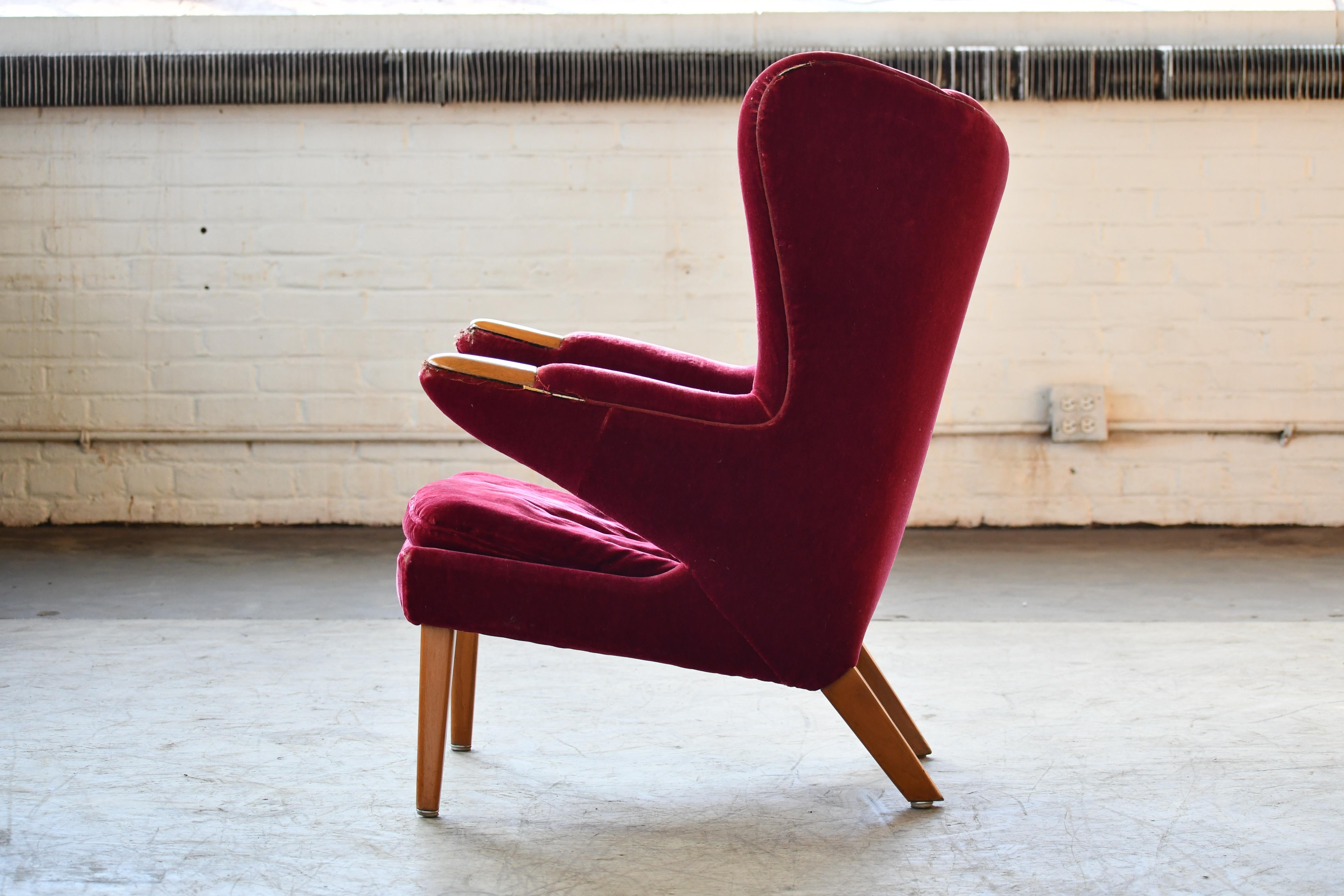 Wool Scandinavian Modern Papa Bear High Back Lounge Chair, Sweden, 1950s