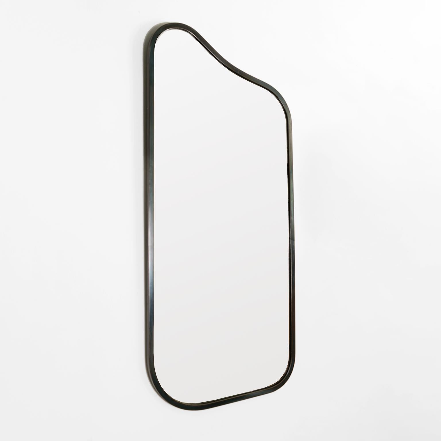 Scandinavian Modern Patinated Asymmetrical Metal Mirror In Good Condition For Sale In New York, NY