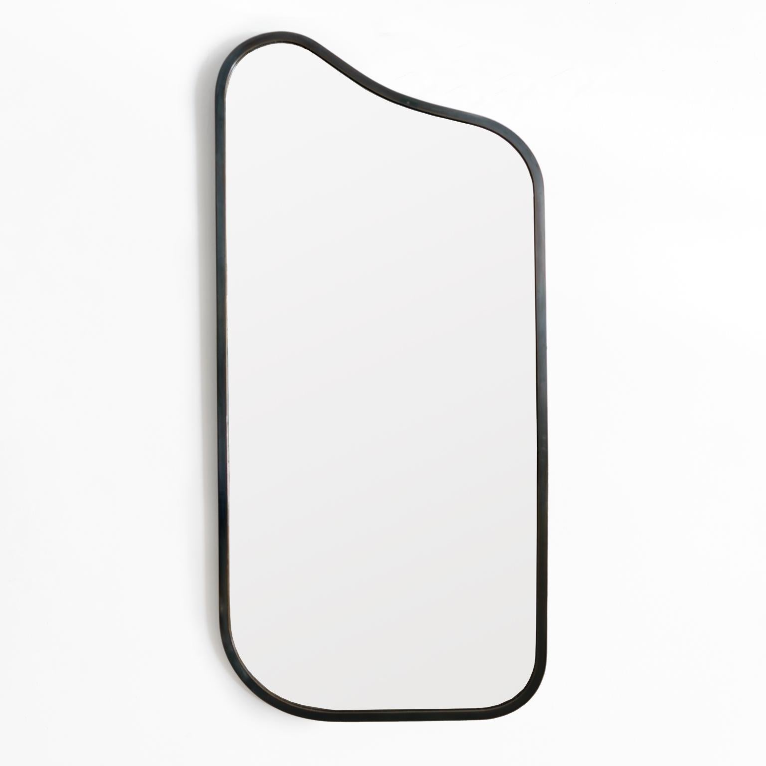 20th Century Scandinavian Modern Patinated Asymmetrical Metal Mirror For Sale
