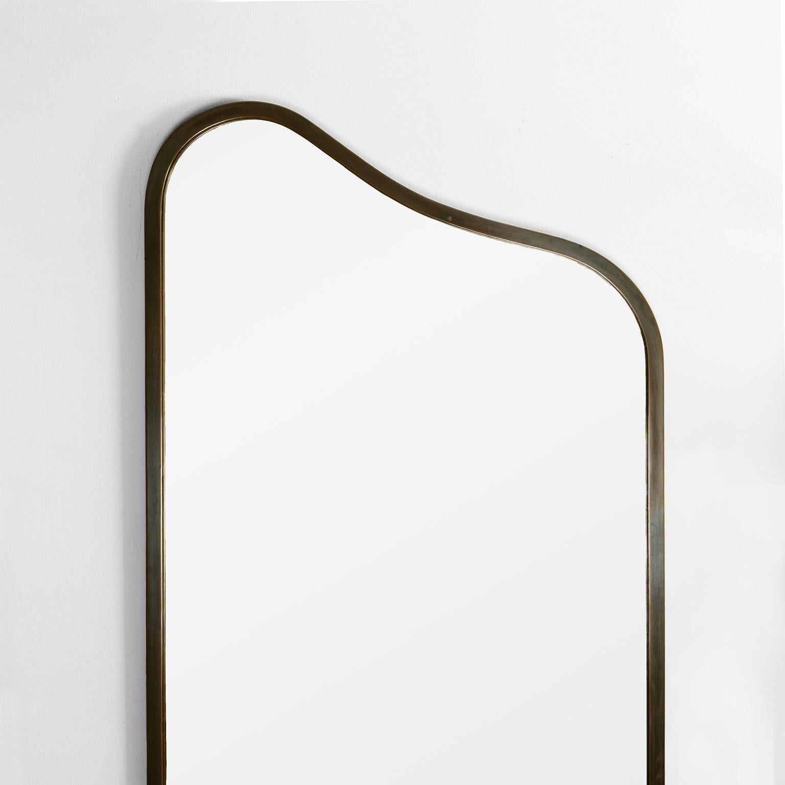 Steel Scandinavian Modern Patinated Asymmetrical Metal Mirror For Sale