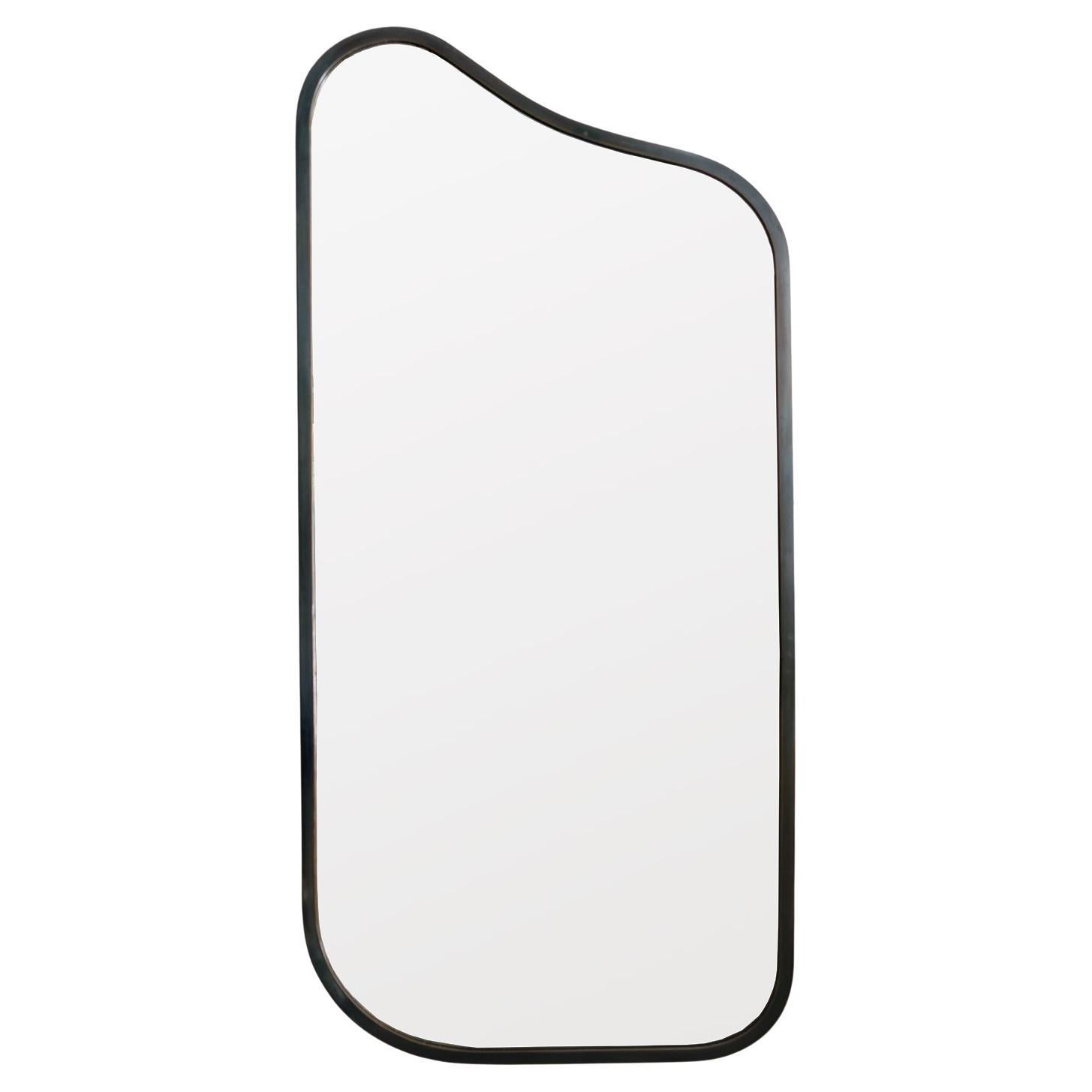 Scandinavian Modern Patinated Asymmetrical Metal Mirror For Sale
