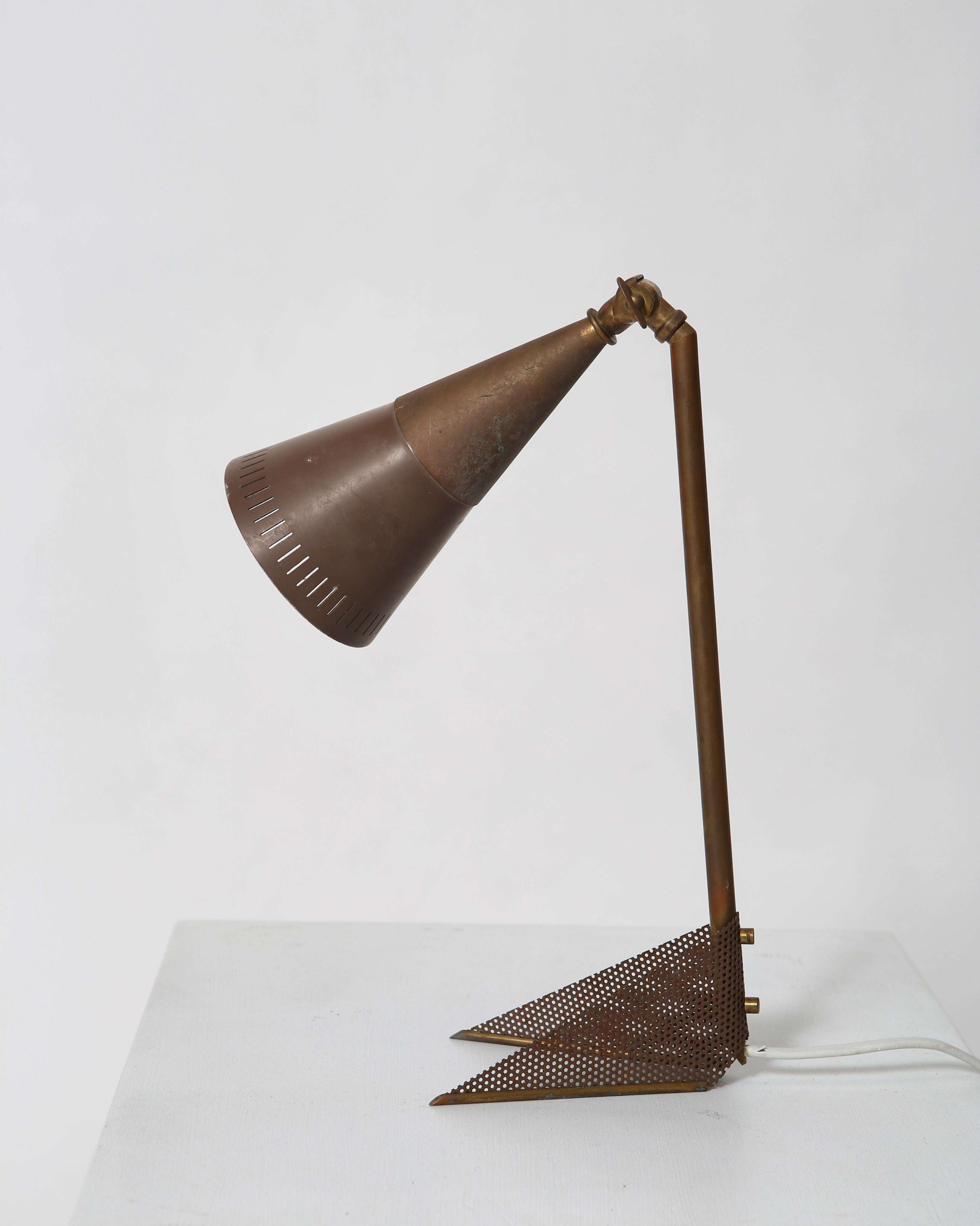 Lacquered Scandinavian Modern Patinated Brass Lamp For Sale