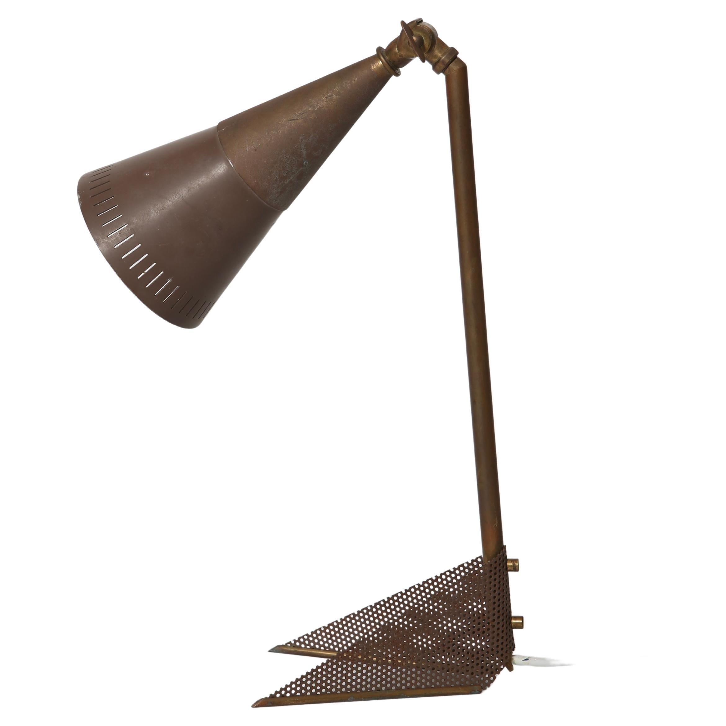 Scandinavian Modern Patinated Brass Lamp For Sale