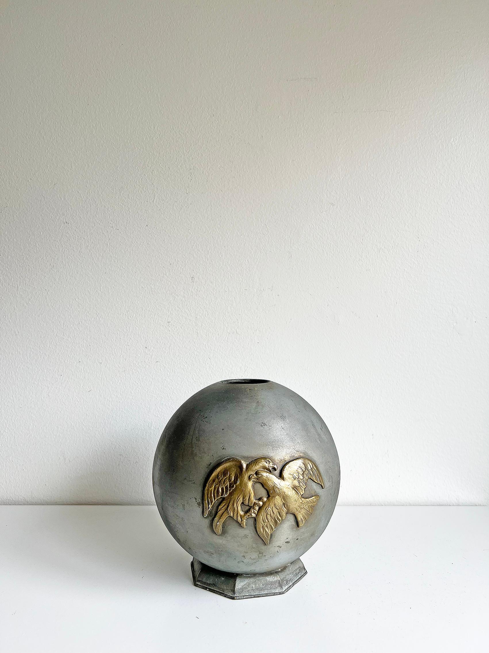Rare vase from Stjärnmetall, Sweden, ca 1930s in patinated metal. 
Signed with makers mark. 

Condition: wear consistent with age and use. Patina, marks and scratches.