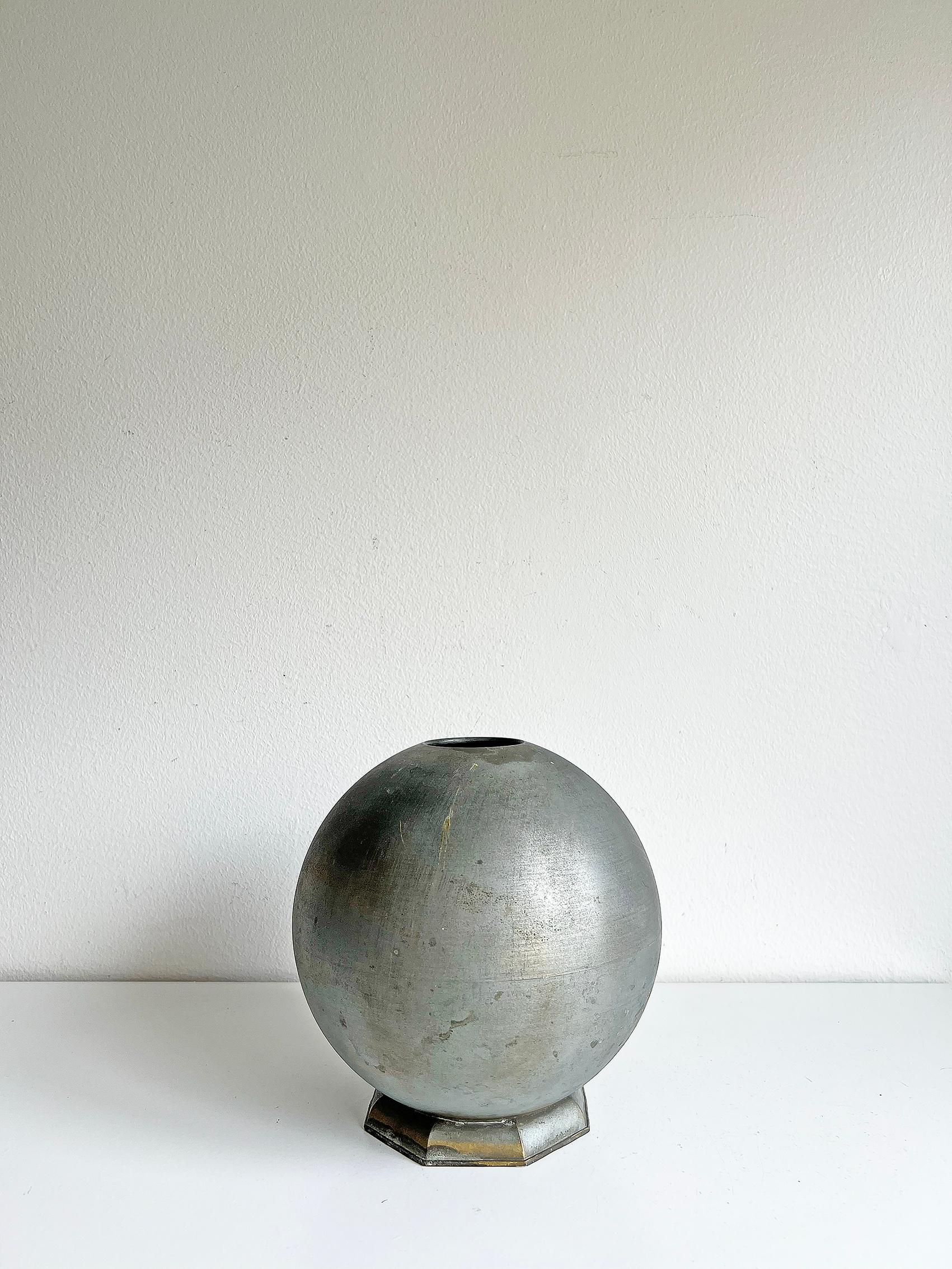 Scandinavian Modern Patinated Metal Vase from Stjärnmetall ca 1930's In Good Condition For Sale In Örebro, SE