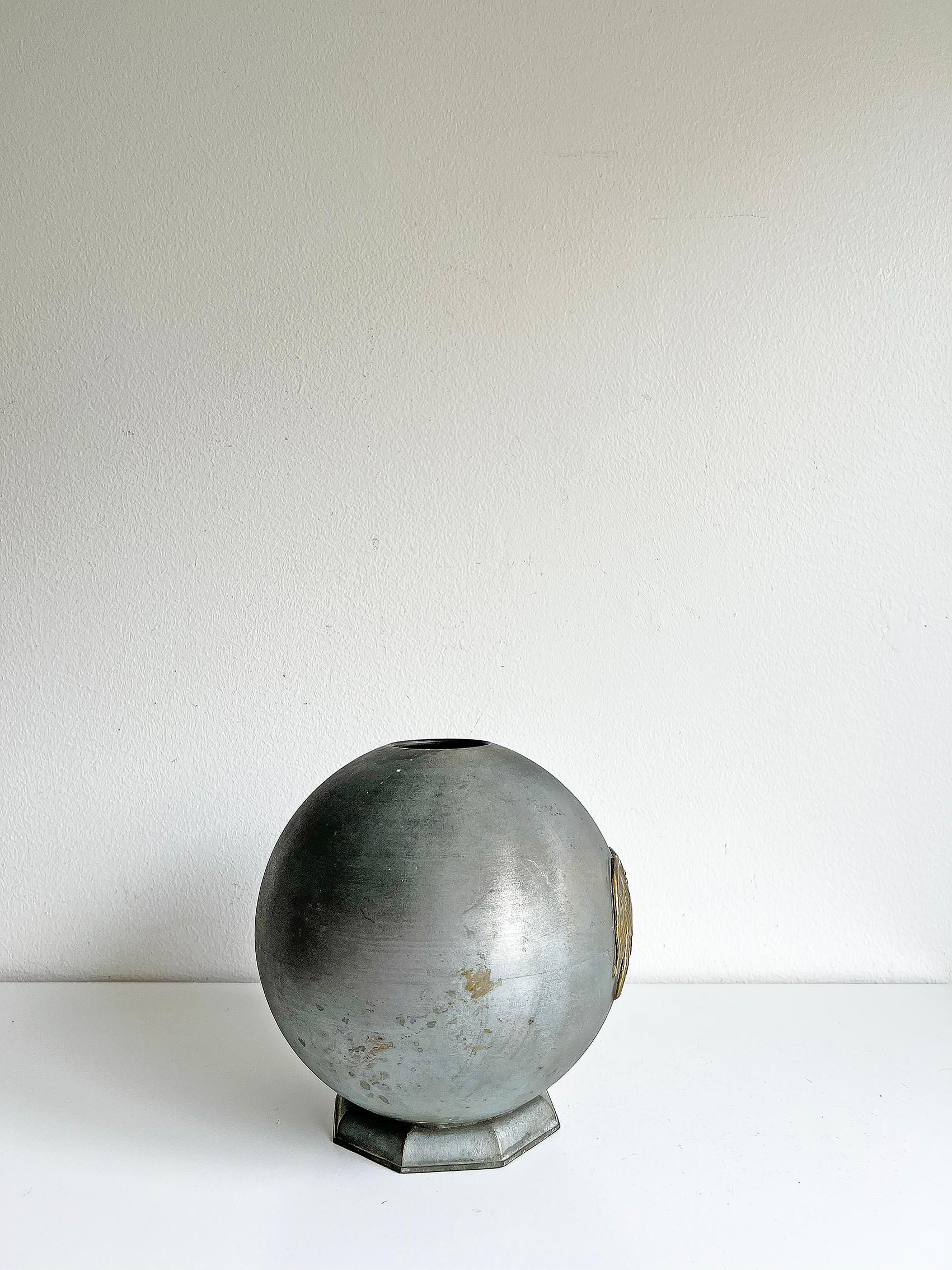Mid-20th Century Scandinavian Modern Patinated Metal Vase from Stjärnmetall ca 1930's For Sale