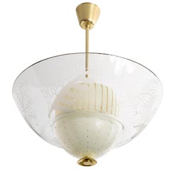 Scandinavian Modern Pendant Fixture with an Etched Clear Glass Bowl Shade