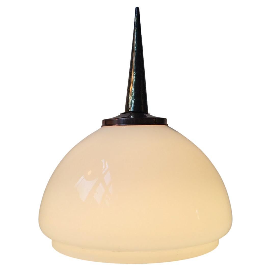 Scandinavian Modern Pendant Lamp in Opaline Glass, Copper and Brass, 1970s For Sale