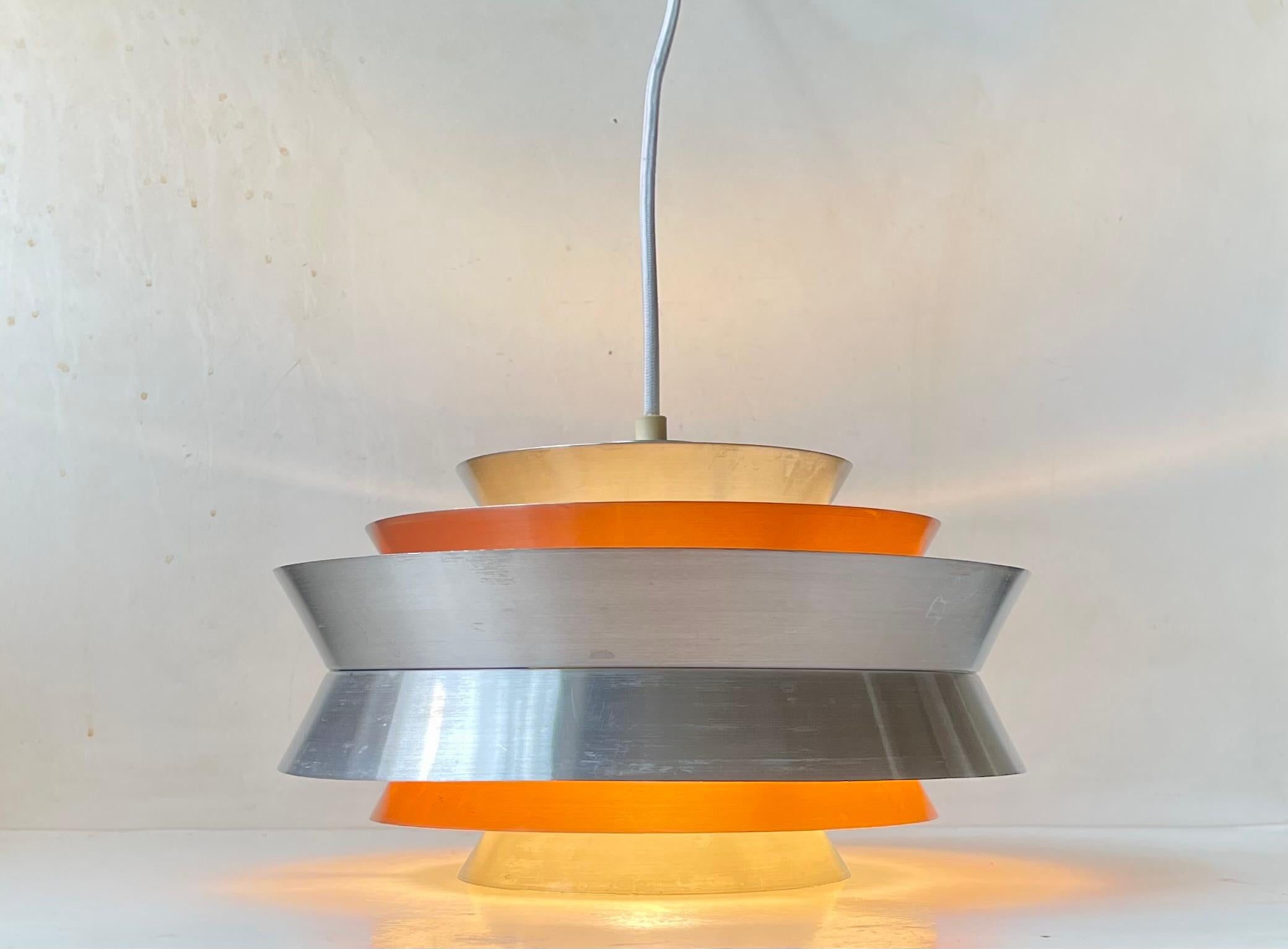 Brushed Scandinavian Modern Pendant Lamp 'Trava' by Carl Thore for Granhaga, 1960s For Sale