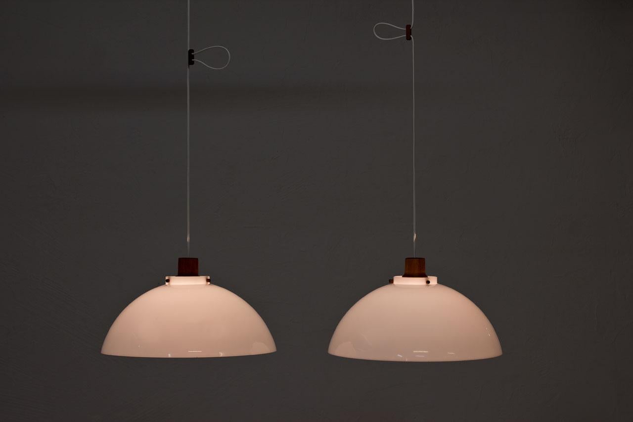 Scandinavian Modern Pendant Lamps in Teak and Acrylic by Luxus, Sweden, 1950s 4