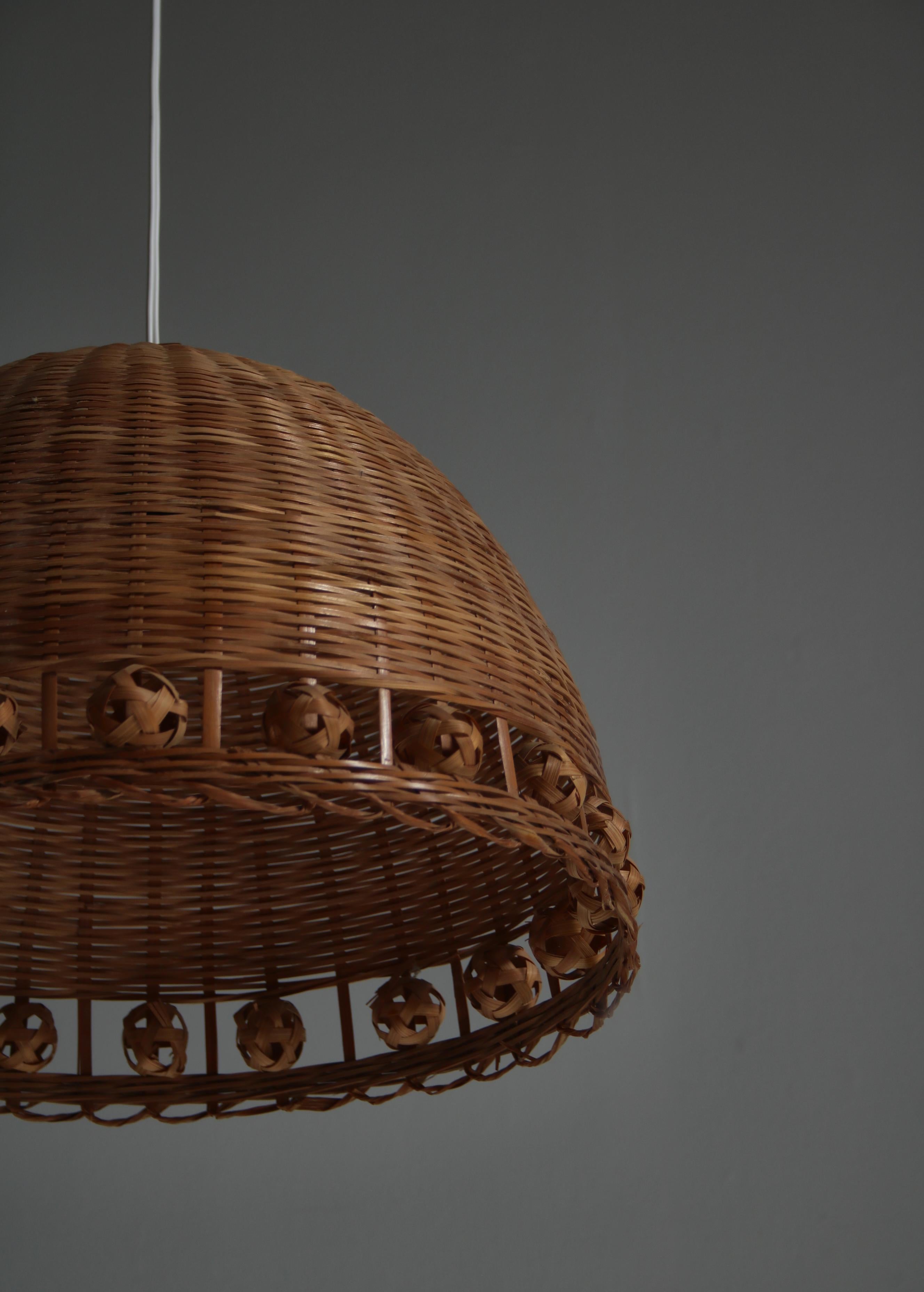 Scandinavian Modern Pendants in Wicker and Brass, 1970s, Denmark 6