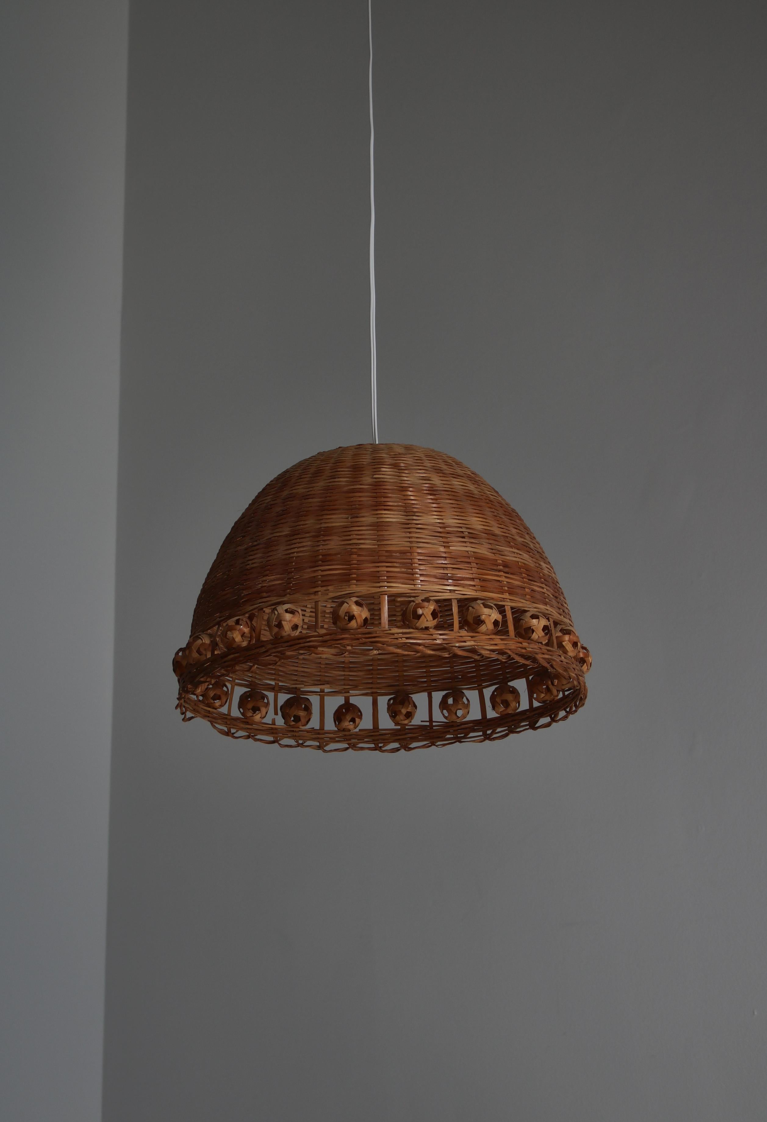 Danish Scandinavian Modern Pendants in Wicker and Brass, 1970s, Denmark