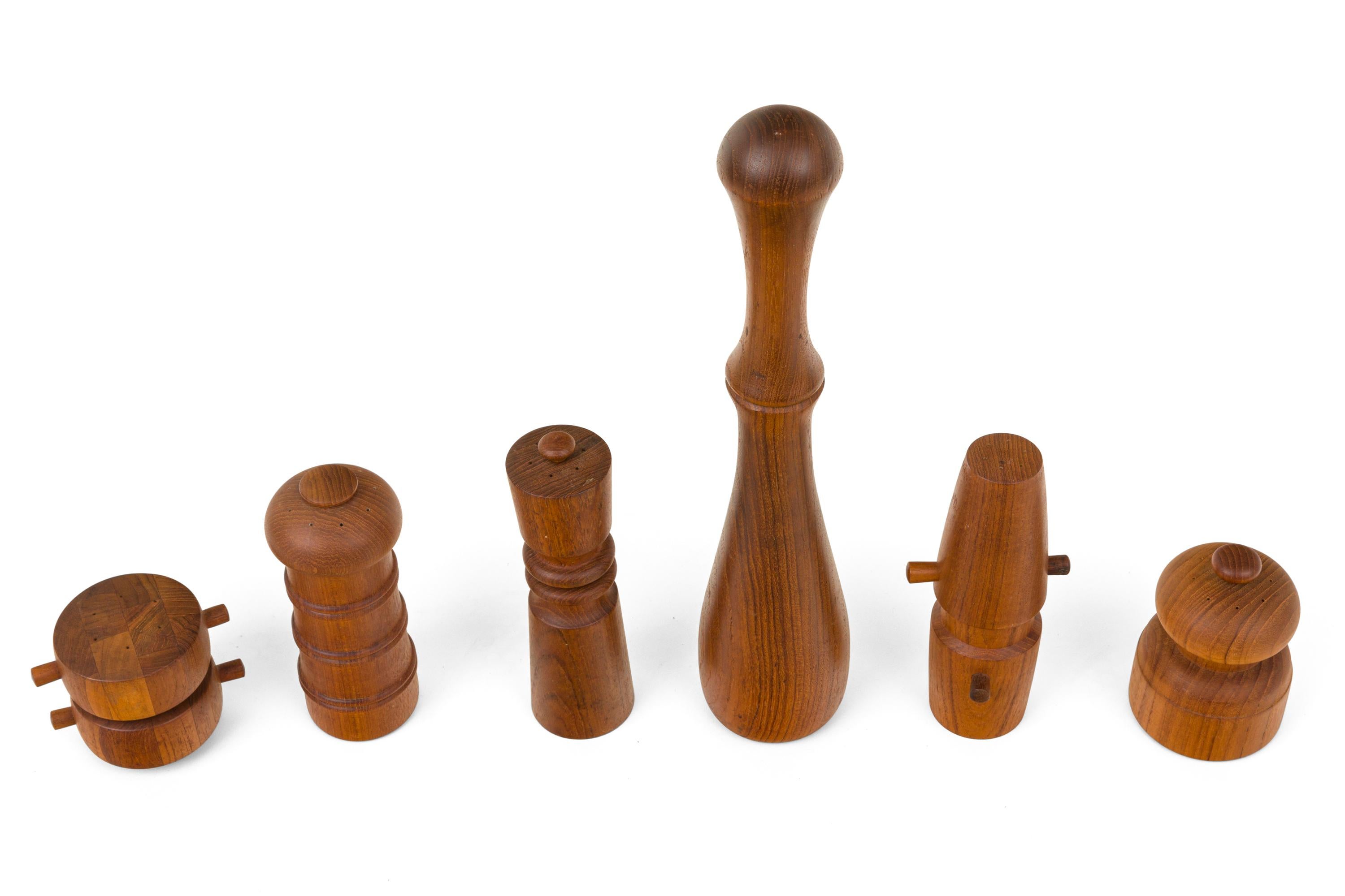 A nice variety of the iconic Dansk teak pepper mills and salt shakers available individually. The tallest measure 16.25