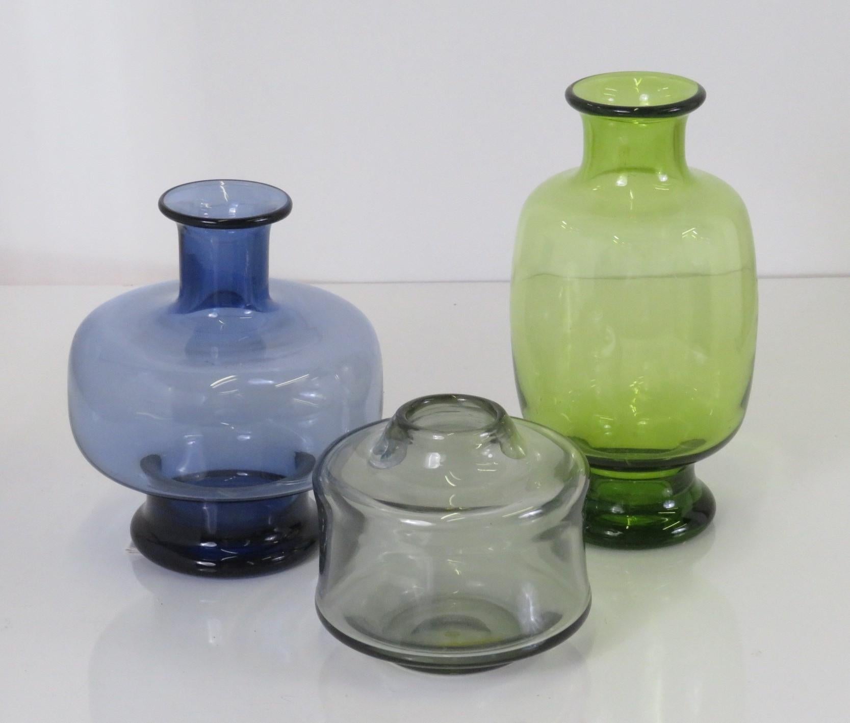 Mid-Century Modern Scandinavian Modern Per Lutken Blown Glass Vessels, Holmegaard Group 3 Pcs, 1950s For Sale