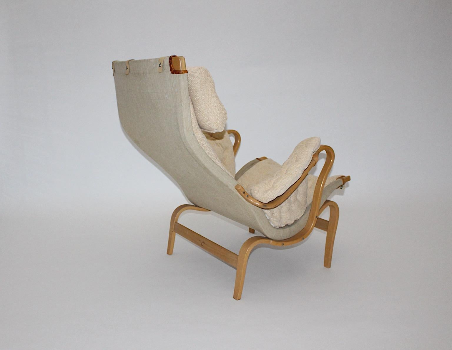 Scandinavian Modern Pernilla Lounge Chair Ottoman Bruno Mathsson DUX 1970 Sweden For Sale 9