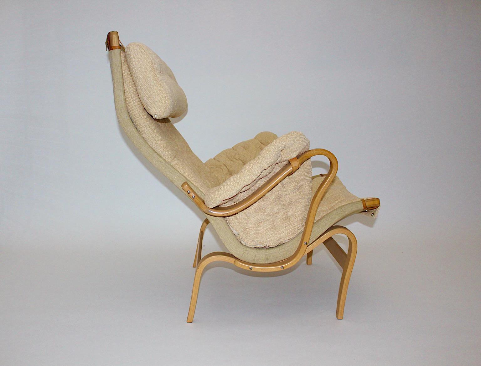 Fabric Scandinavian Modern Pernilla Lounge Chair Ottoman Bruno Mathsson DUX 1970 Sweden For Sale