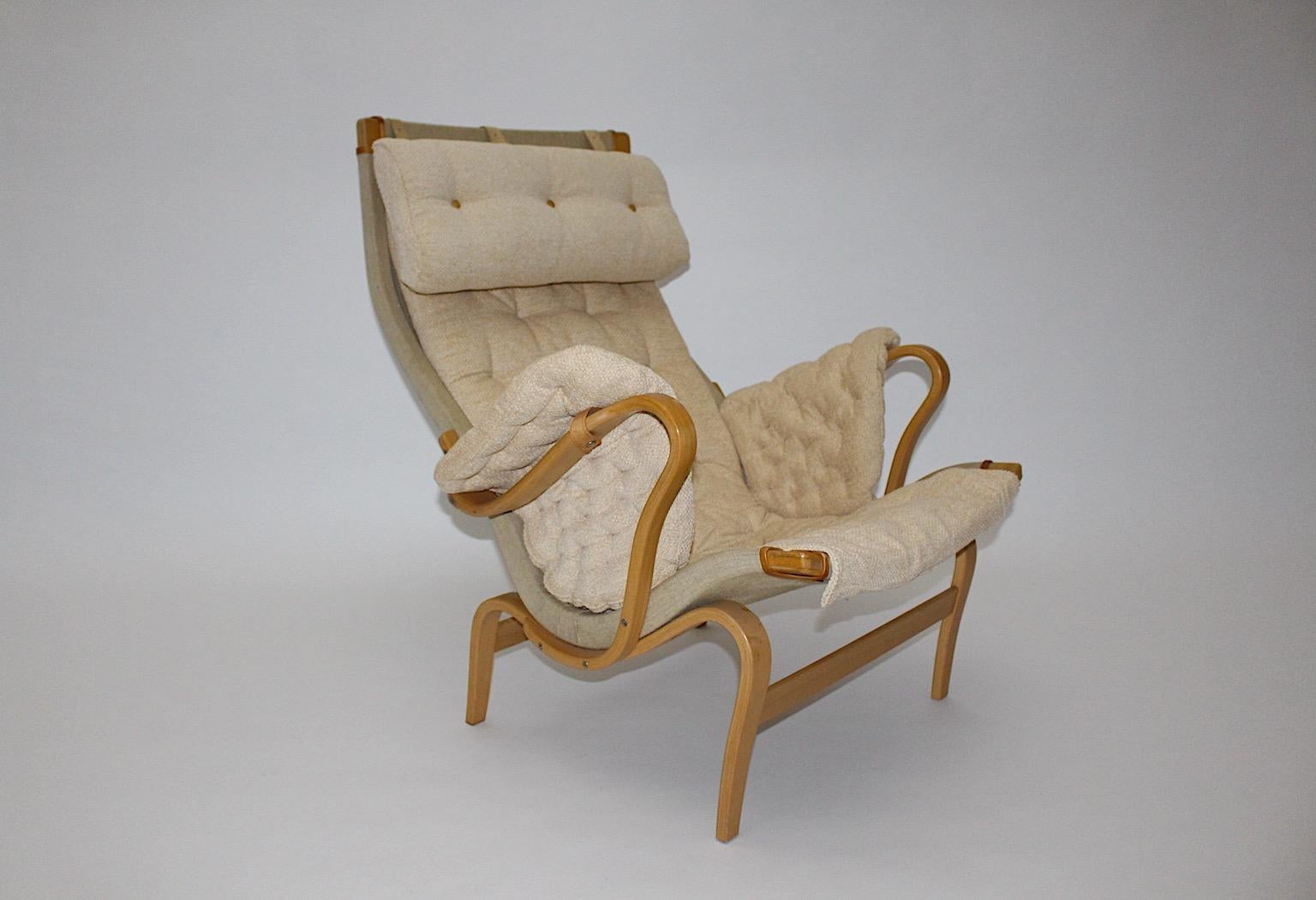 Tissu Fauteuil de salon Pernilla moderne scandinave Ottoman Bruno Mathsson DUX 1970 Suède en vente