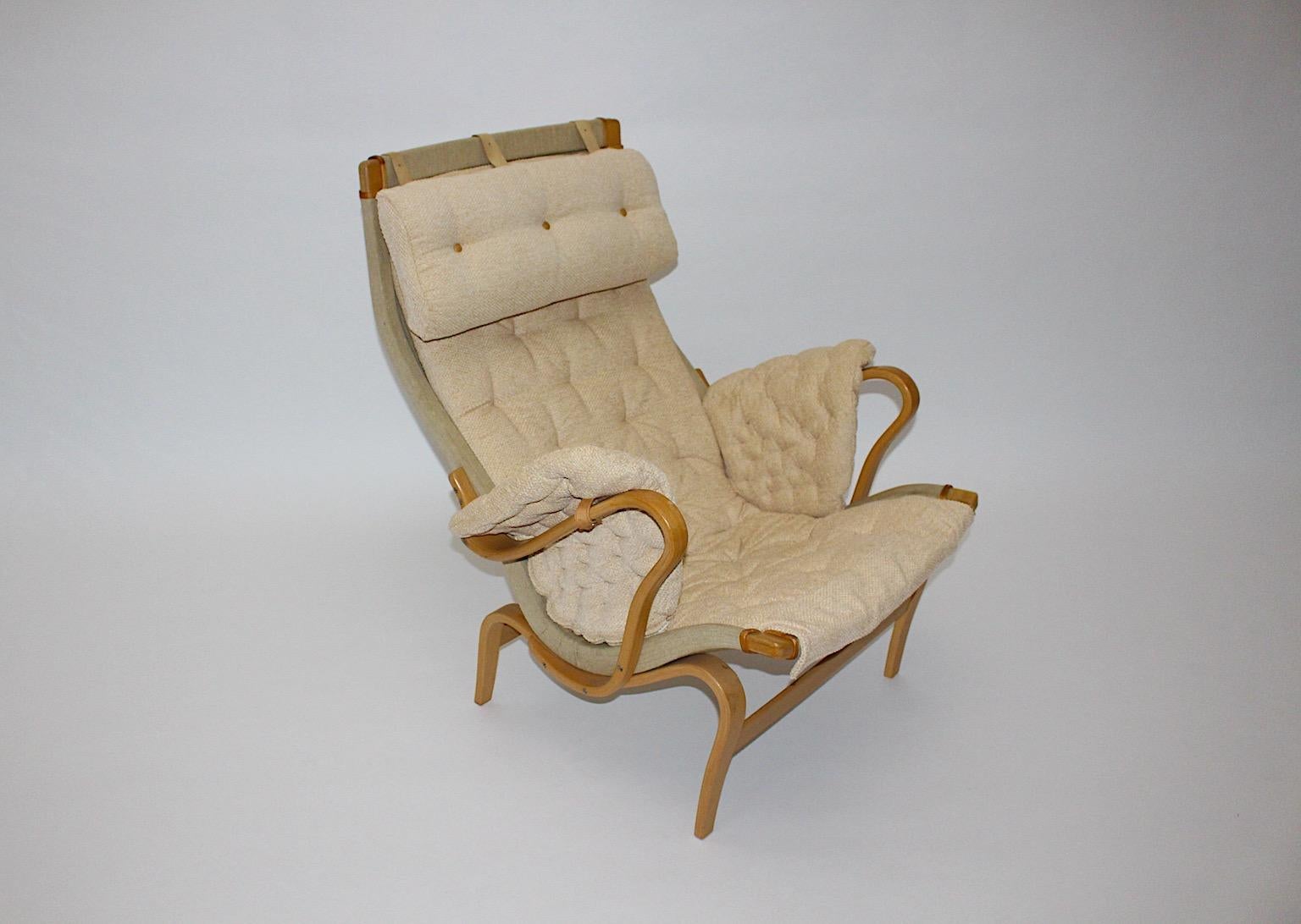 Fauteuil de salon Pernilla moderne scandinave Ottoman Bruno Mathsson DUX 1970 Suède en vente 1