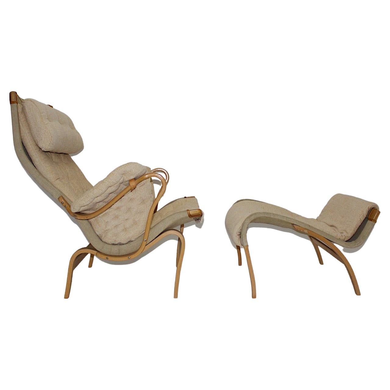 Scandinavian Modern Pernilla Lounge Chair Ottoman Bruno Mathsson DUX 1970 Sweden For Sale