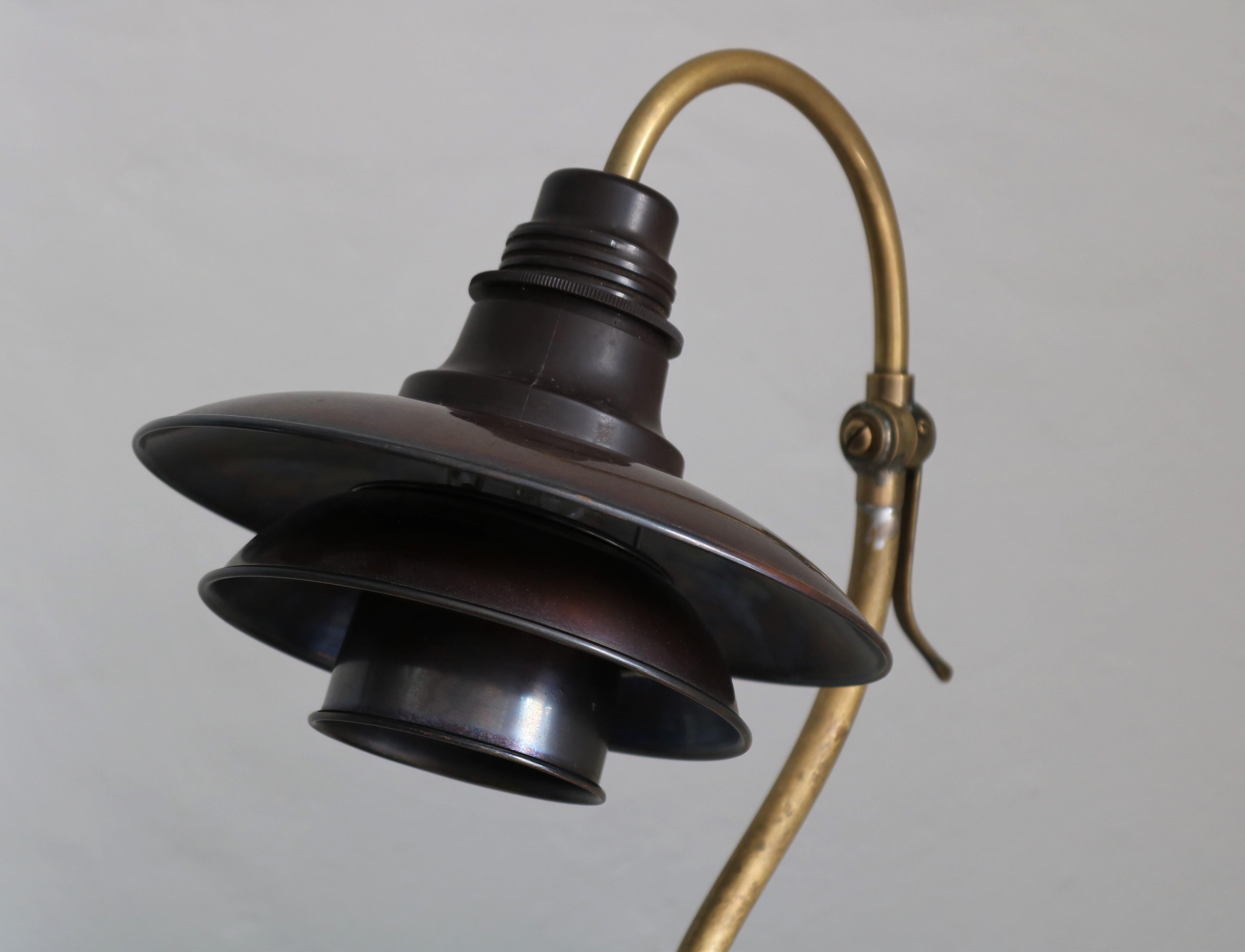 Danish Scandinavian Modern PH Desk Lamp in Brass with Copper Shades by Poul Henningsen
