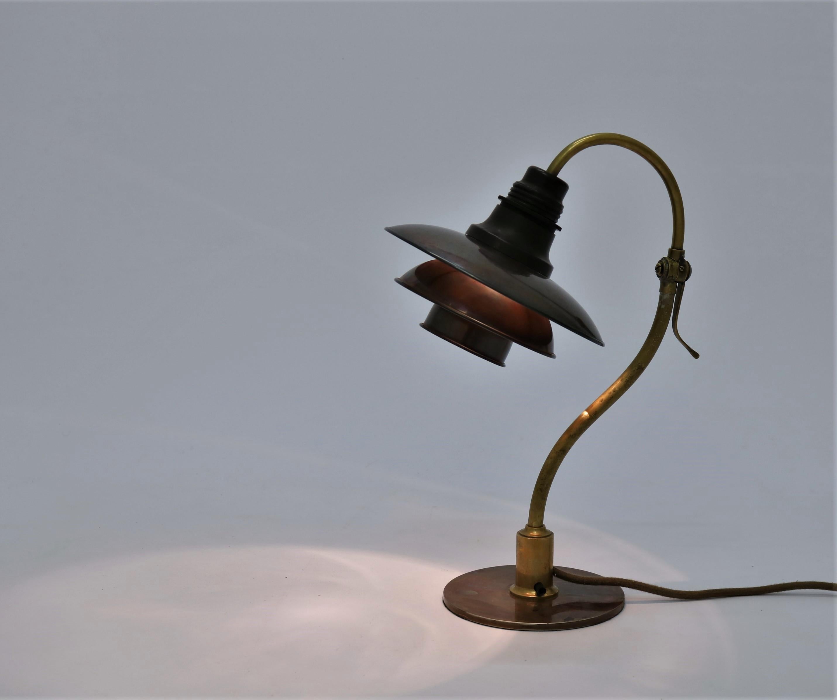 Scandinavian Modern PH Desk Lamp in Brass with Copper Shades by Poul Henningsen 1