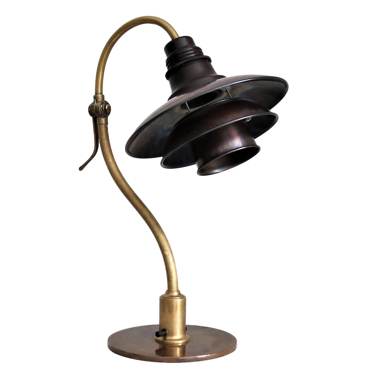 Scandinavian Modern PH Desk Lamp in Brass with Copper Shades by Poul Henningsen