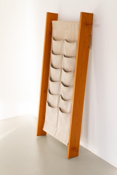 Scandinavian Modern Pine and Canvas Magazine Rack, 1970s.