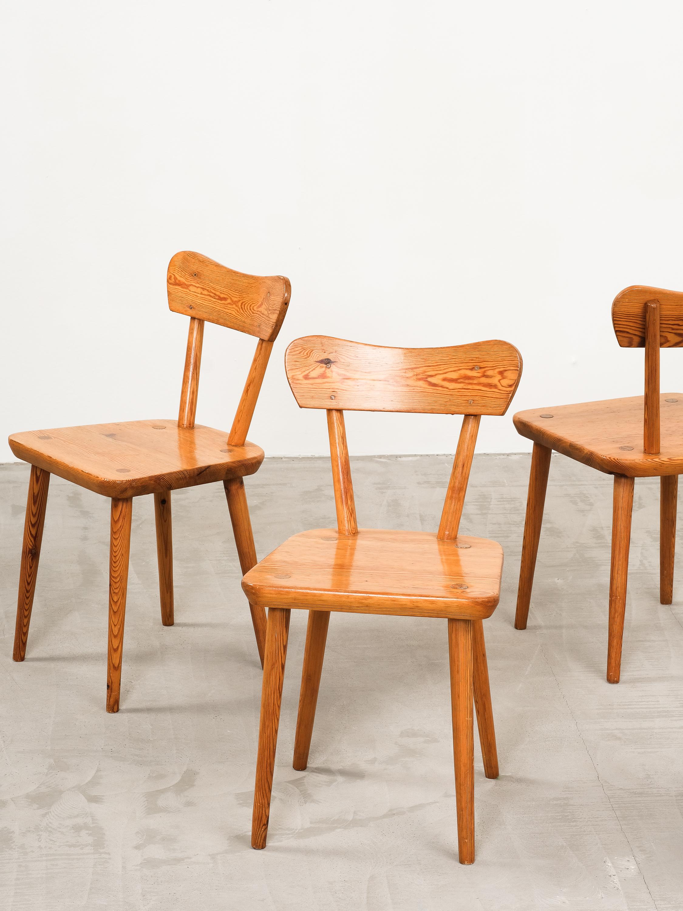 Swedish Scandinavian Modern Pine Dining Chairs, 1970s For Sale