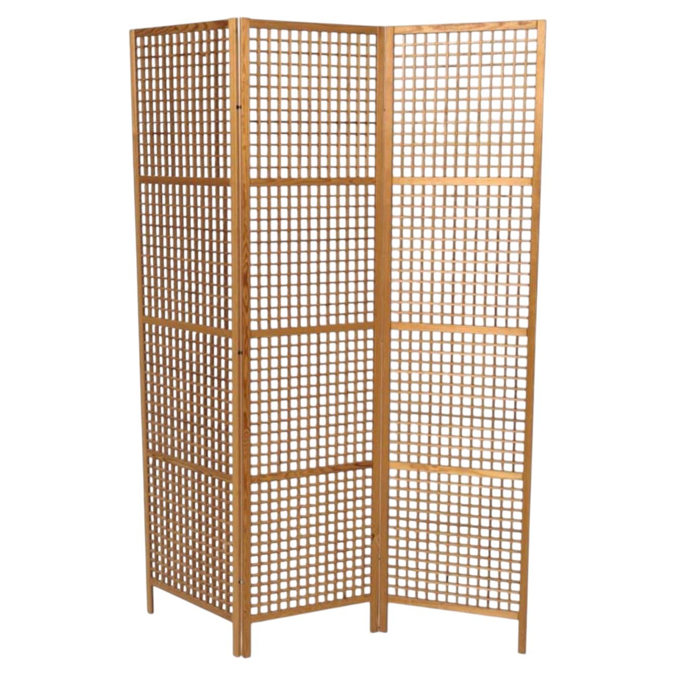 Paravent pliant géométrique en pin de style moderne scandinave, à 3 panneaux