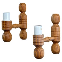 Skandinavische moderne Wandlampen aus Kiefernholz, 1970er Jahre, Schweden