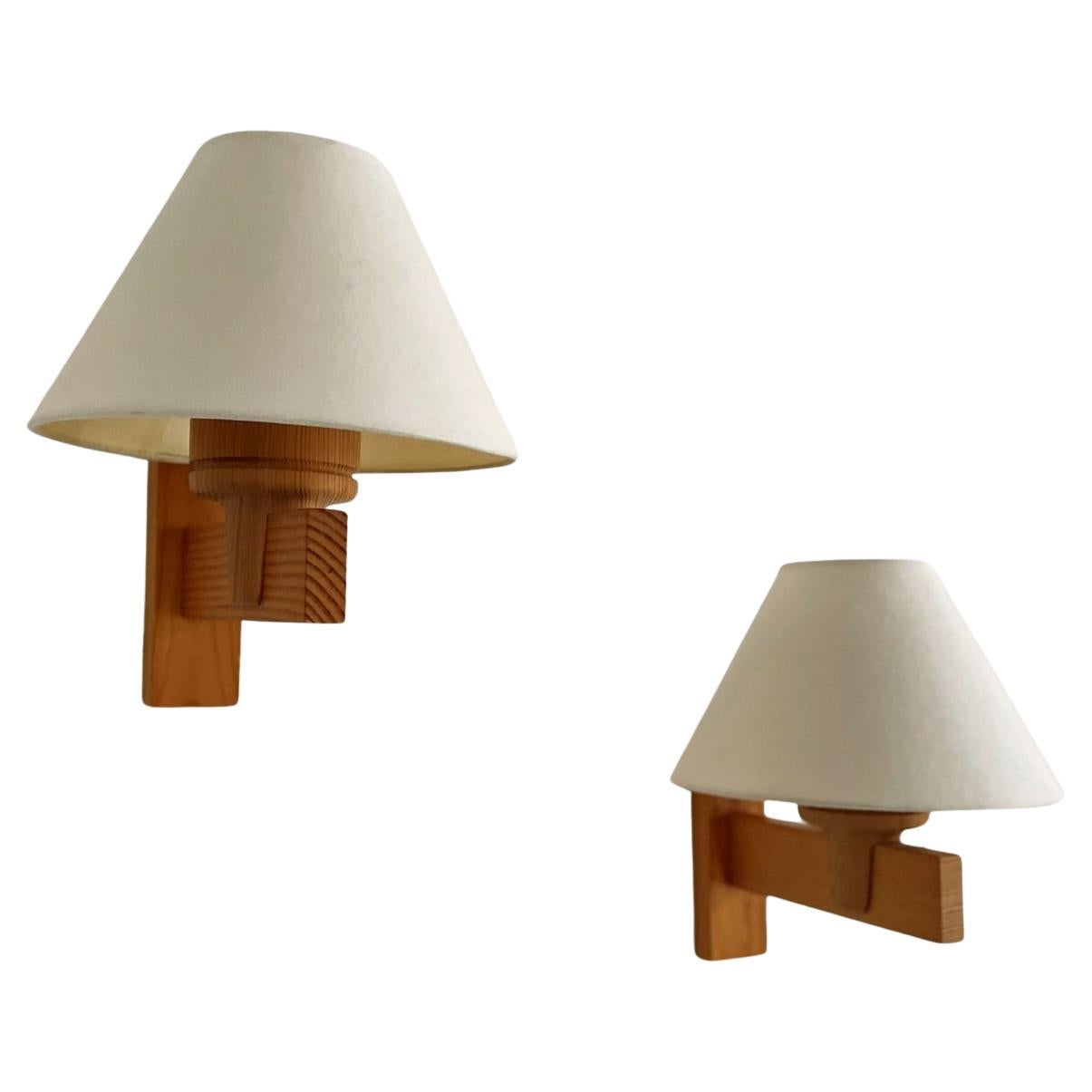 Scandinavian Modern Pine Wood Wall Sconce Set by Uno Dahlen for Aneta, 1970s en vente