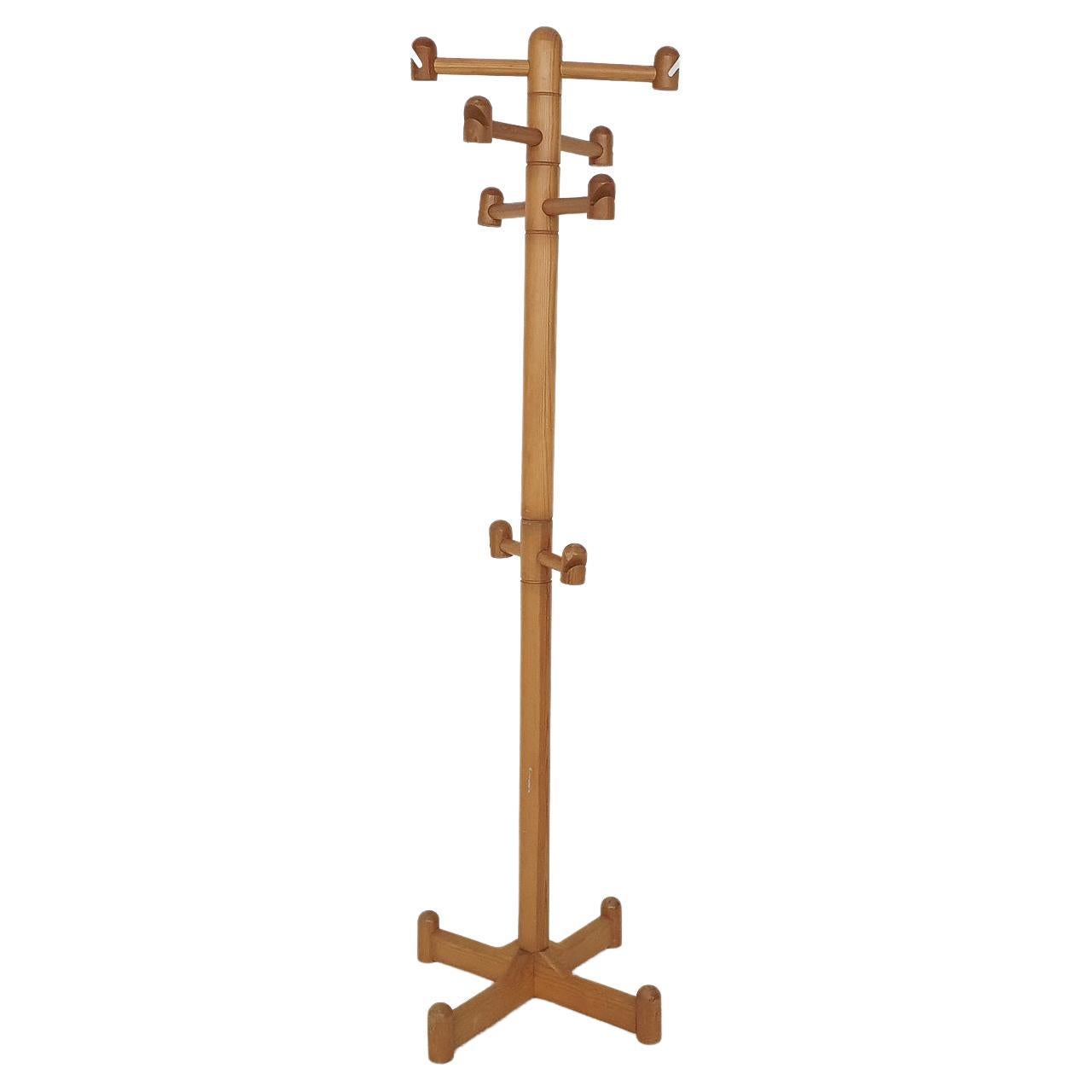 Scandinavian modern pinewood coat rack, Sweden 1960's For Sale