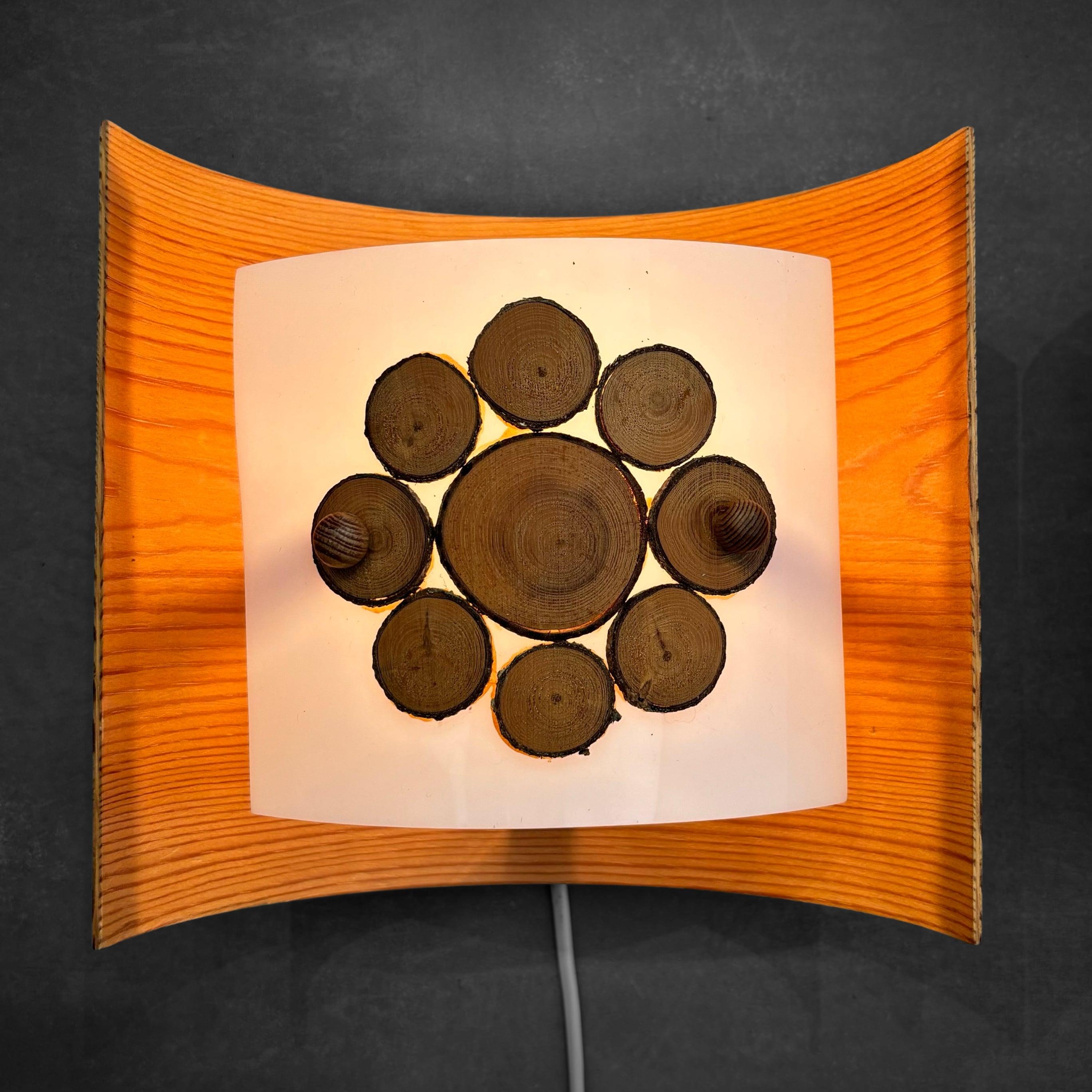 Swedish Scandinavian modern pinewood wall lamps, pine and acrylic, Sweden, 1970s For Sale