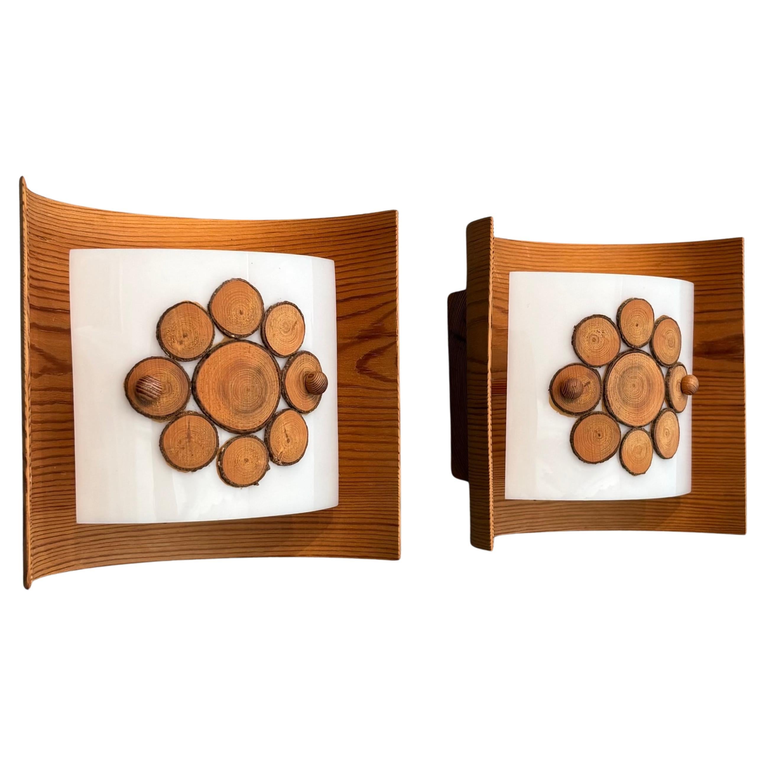 Skandinavische moderne Wandleuchten aus Kiefernholz, Kiefernholz und Acryl, Schweden, 1970er Jahre