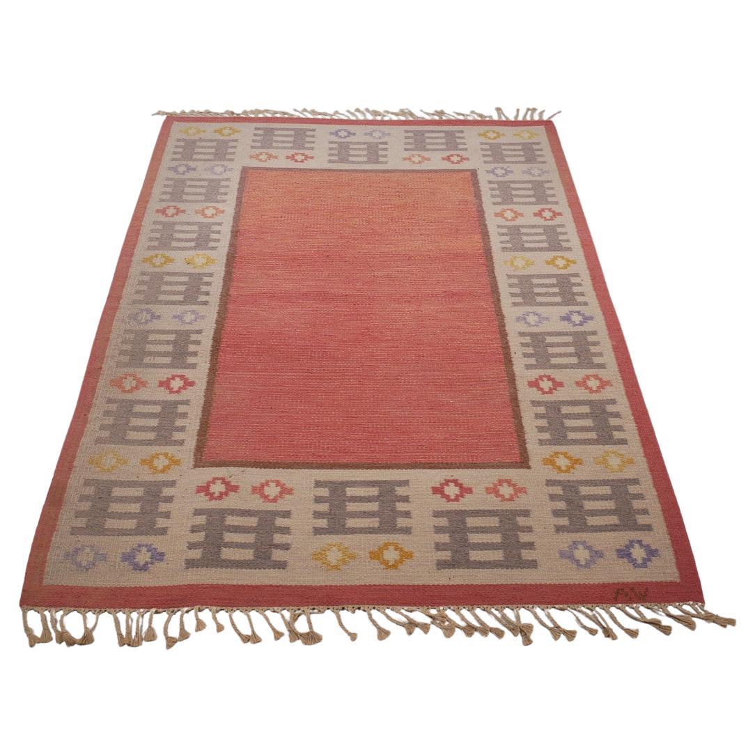 Scandinavian Modern Pink Rölakan Flatweave Rug by Alice Wallebäck, Sweden, 1960s