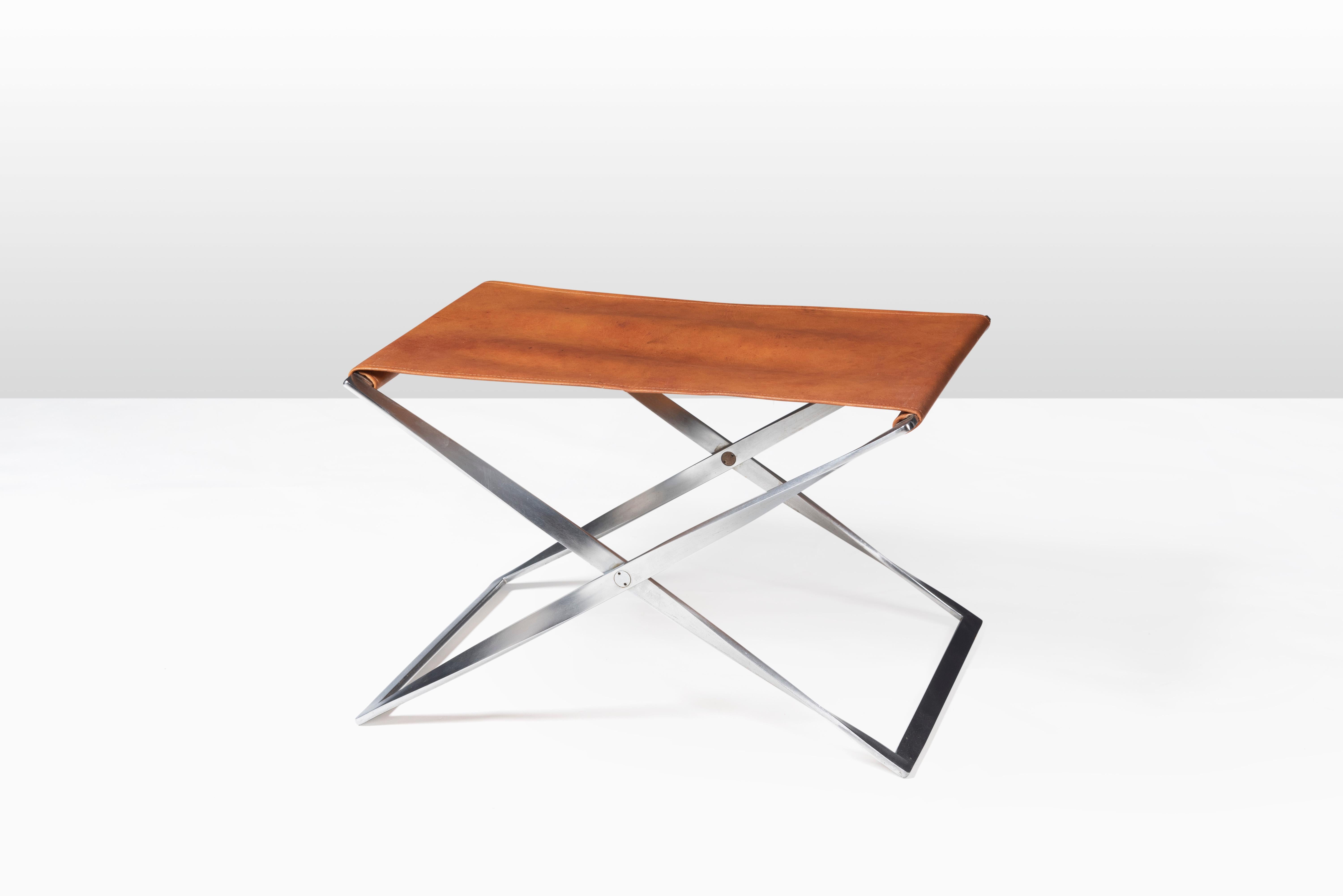 The iconic PK 91 folding stool by Poul Kjærholm. Designed in 1961 and manufactured by E. Kold Christensen A/S, Copenhagen, Denmark, this stool is from an early production. This stool does not have the EKC stamp. The early production did not have a