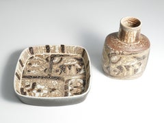 Scandinavian Modern Plate and Vase, ceramic, "Baca", Fajance, by Nils Thorsson f