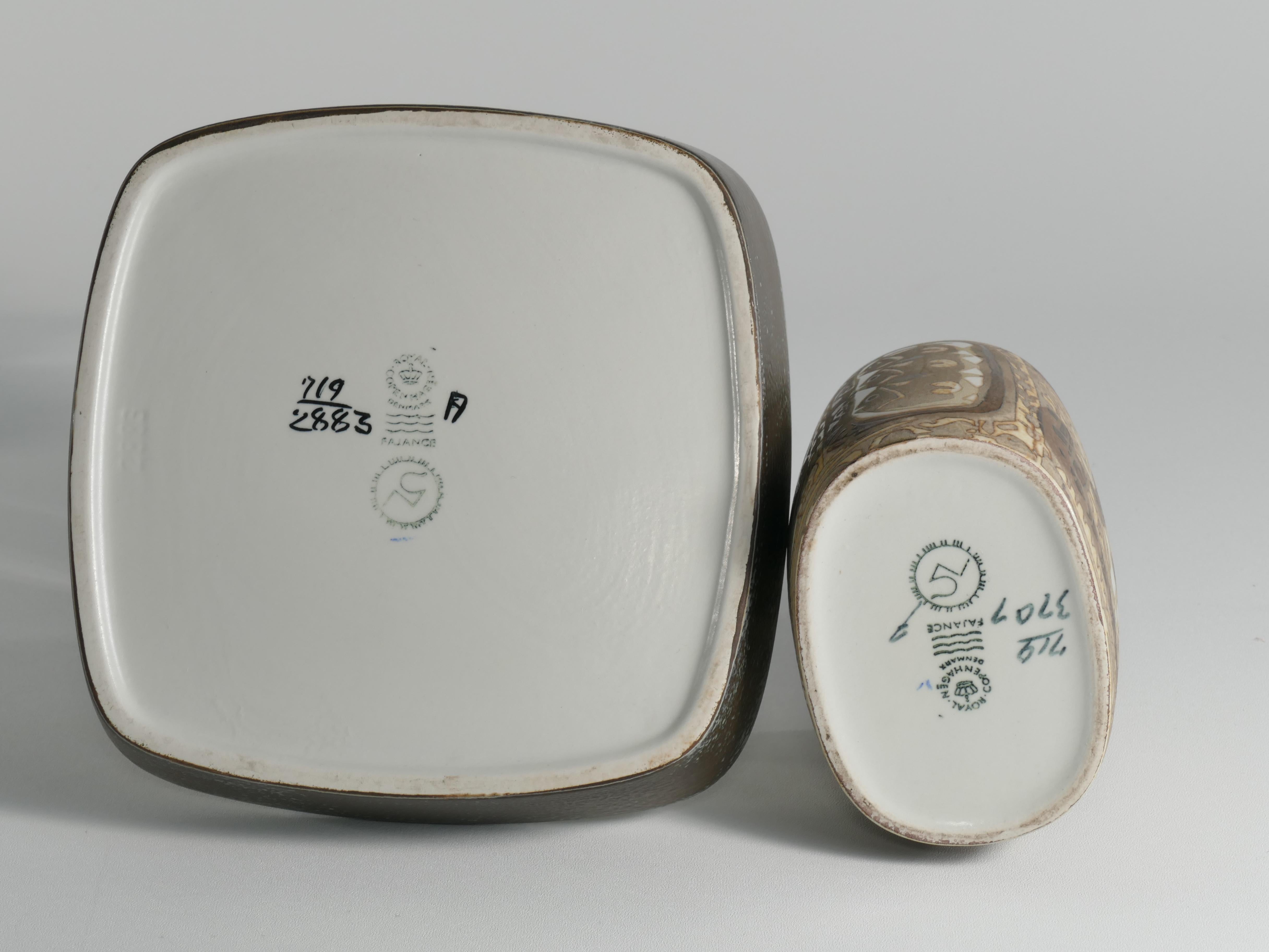 Skandinavische Moderne Teller und Vase, Keramik, „Baca“, Fajance, von Nils Thorsson f im Angebot 3