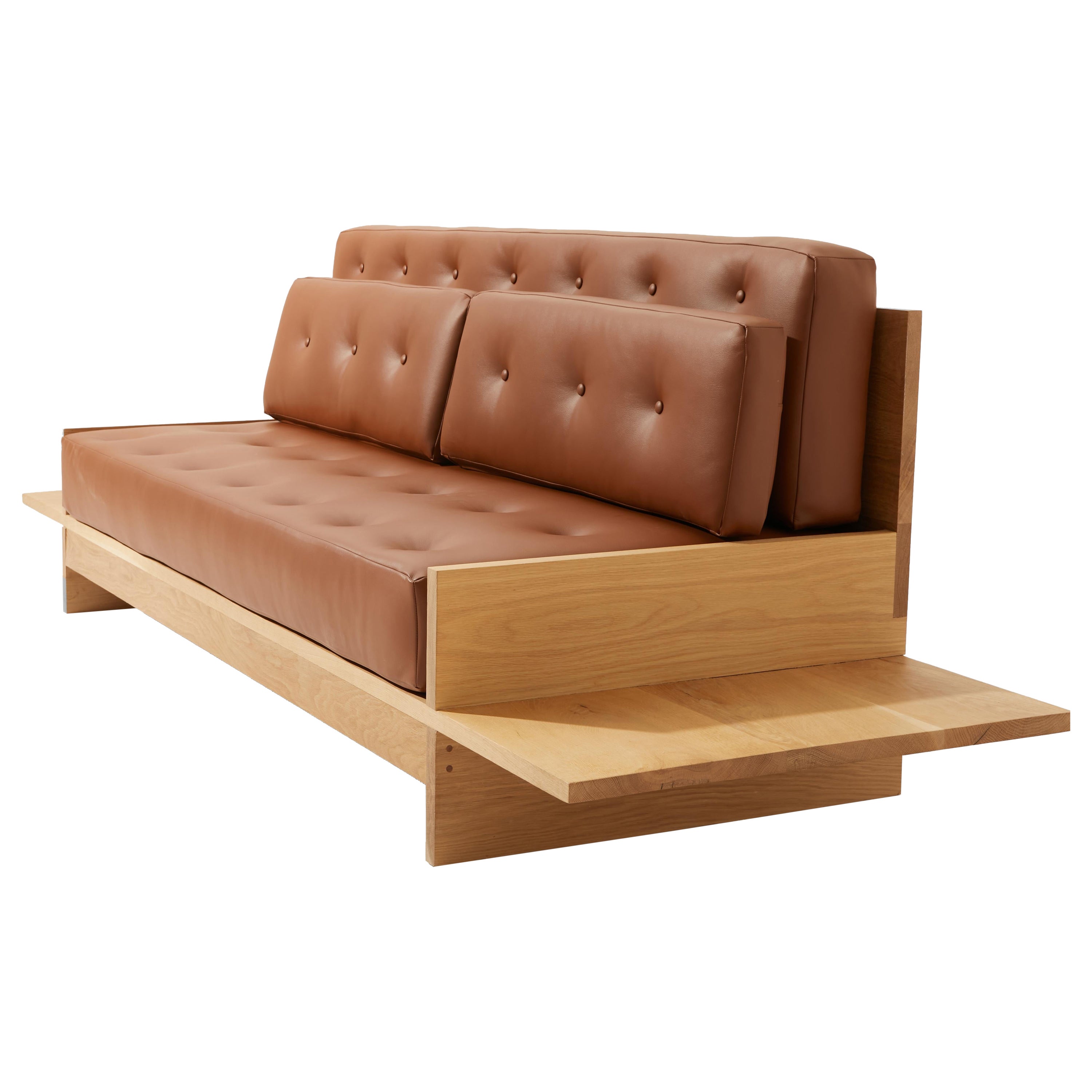 Scandinavian Modern Platform Couch with Side Table Hand Made by Stille Home For Sale