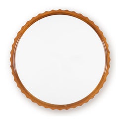 Scandinavian Modern Polished Solid Elmwood "Pie Crust" Mirror