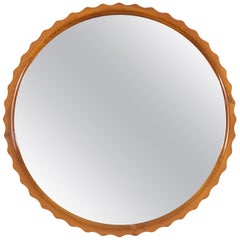 Scandinavian Modern Polished Solid Elmwood "Pie Crust" Mirror