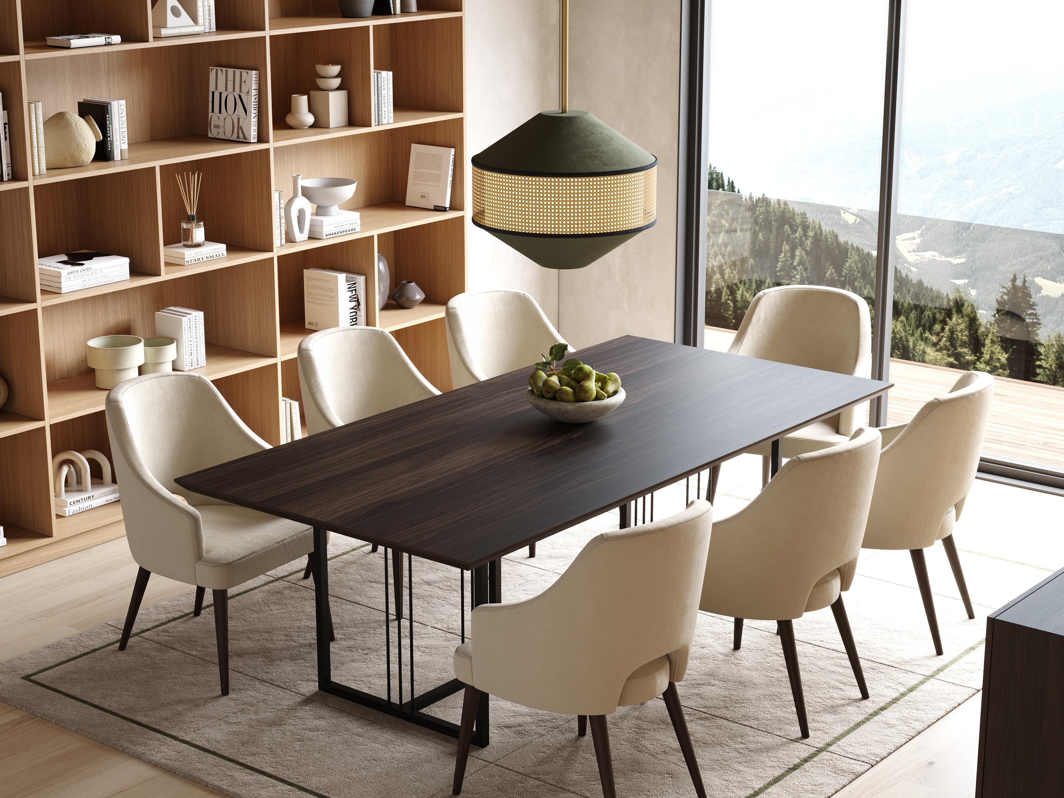 Fait main Table de salle à manger scandinave moderne Porto en noyer et fer par Stylish Club en vente
