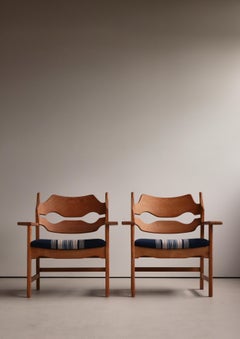Scandinavian Modern "Razorblade" Oak Armchairs, Henning Kjærnulf, 1970s, Denmark
