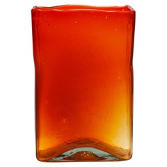 Scandinavian Modern Rectangular Orange Glass Vase in Style of Lindshammar, 1960s