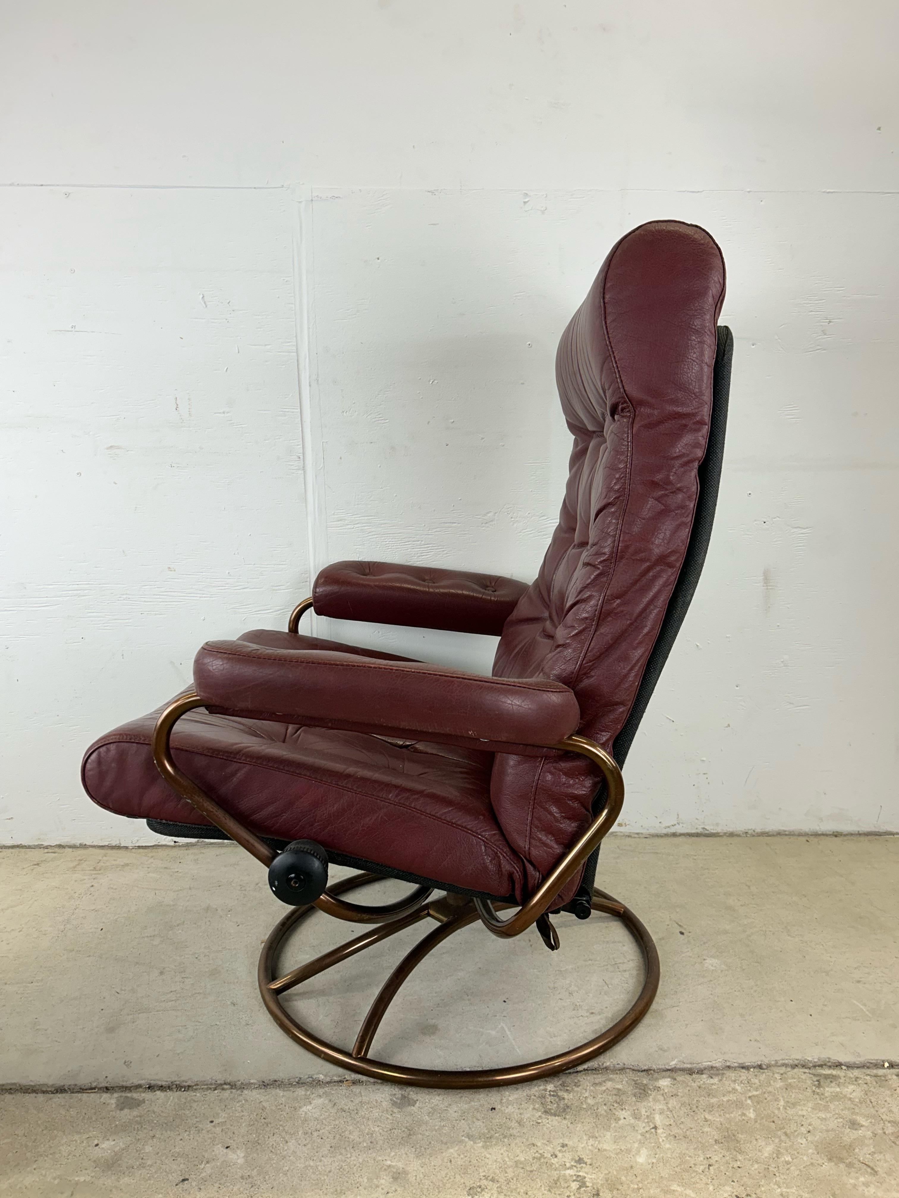 Scandinavian Modern Red Leather Ekornes Stressless Recliner with Ottoman For Sale 9