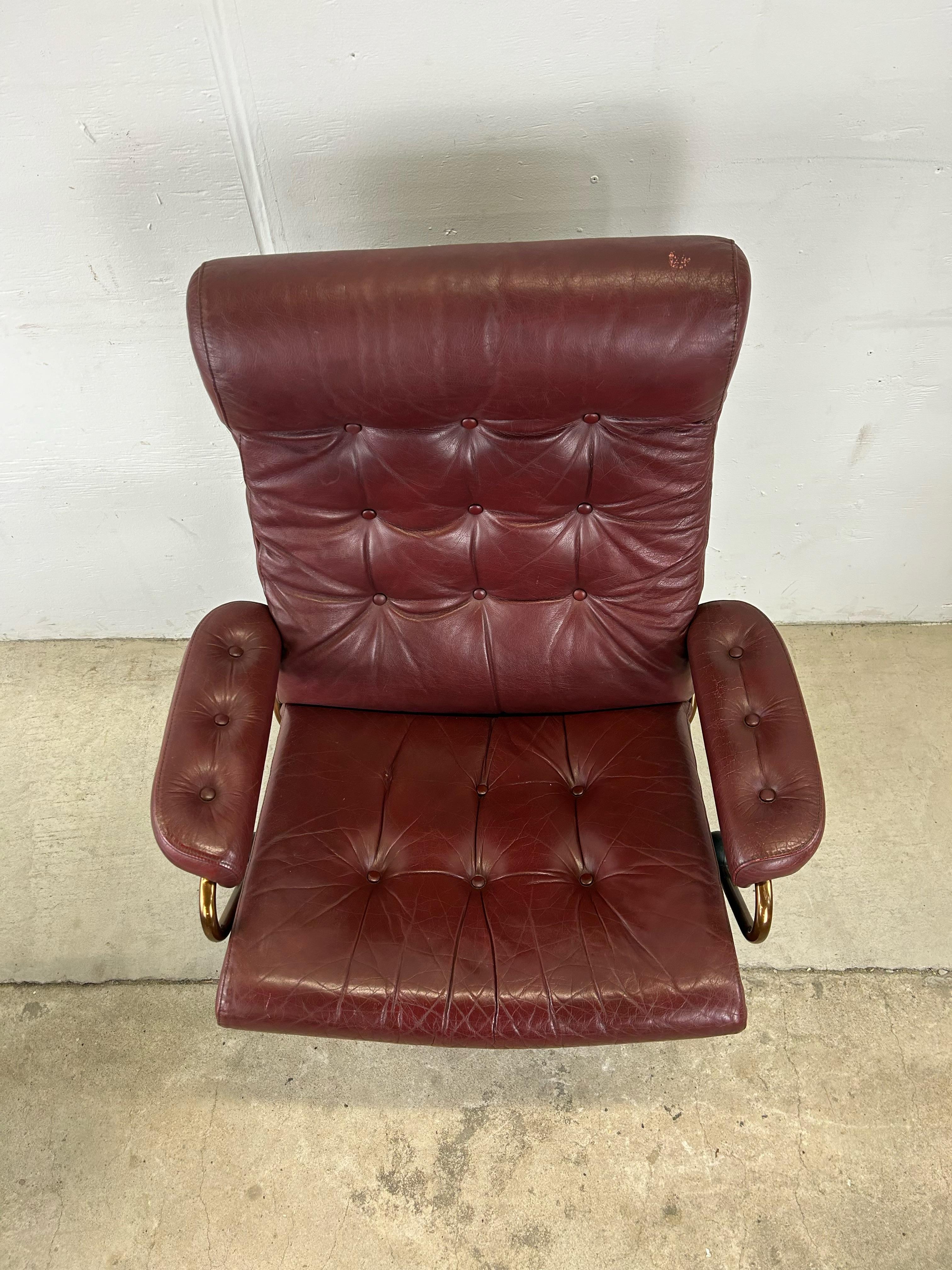 20th Century Scandinavian Modern Red Leather Ekornes Stressless Recliner with Ottoman