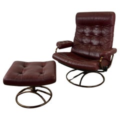 Scandinavian Modern Red Leather Ekornes Stressless Recliner with Ottoman