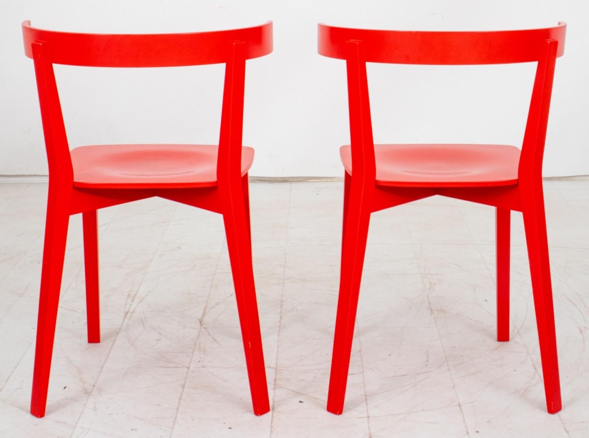 Scandinavian Modern Red Side Chairs, 2 In Good Condition For Sale In New York, NY