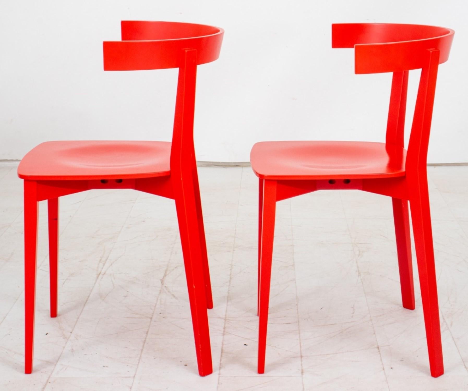 Contemporary Scandinavian Modern Red Side Chairs, 2 For Sale